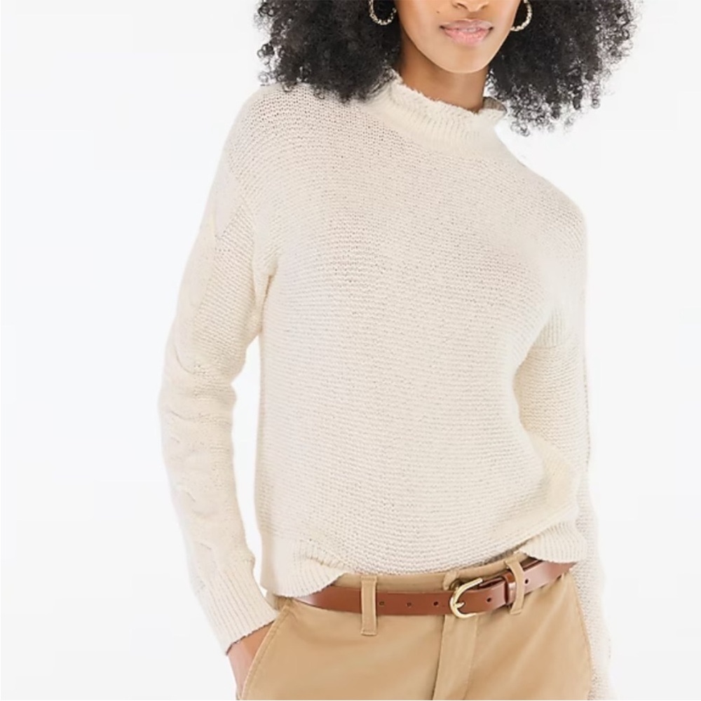 J crew ivory Mockneck cable-sleeve sweater Size M